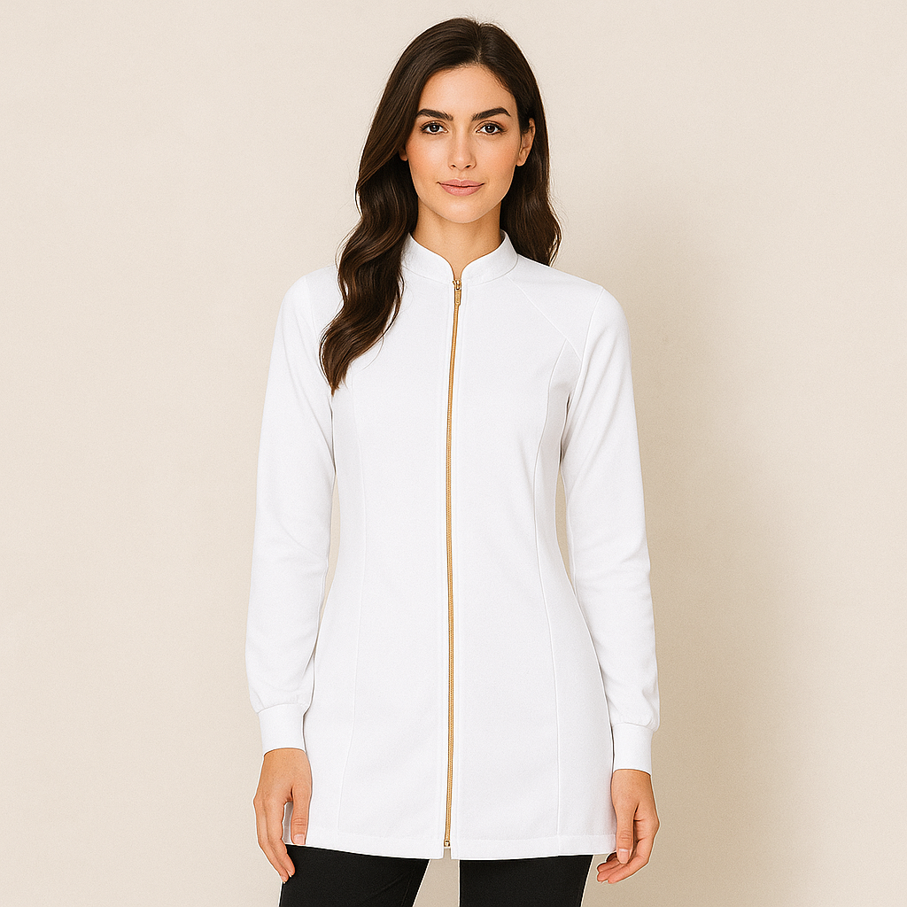Jaleco Flex Azul Marinho Ebes – Gola Padre, Malha Flexível, Gabardine Premium, Tamanhos PP ao Plus Size