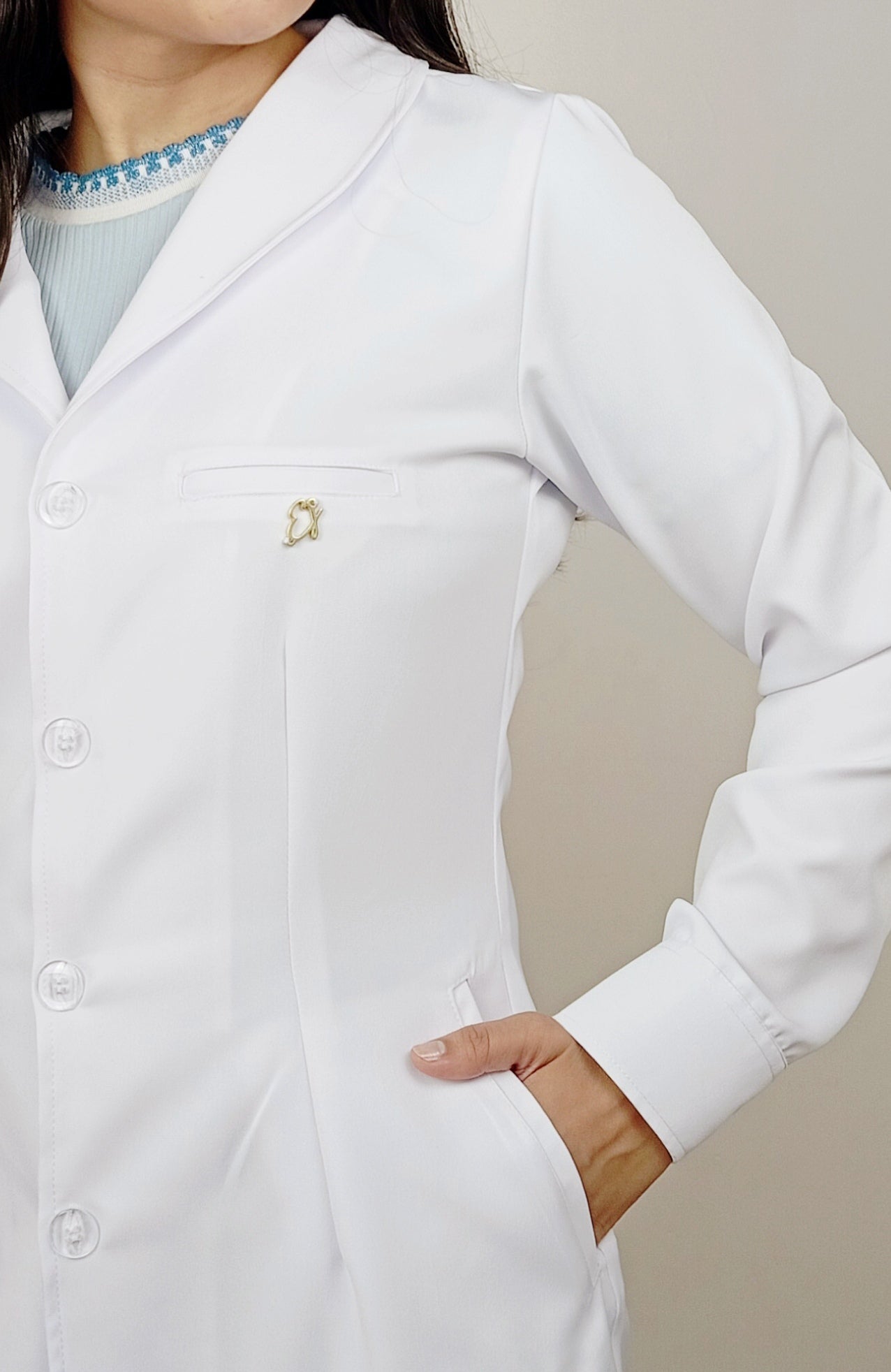 Jaleco Elegance Branco Feminino Gola Blazer - Ebes Jalecos