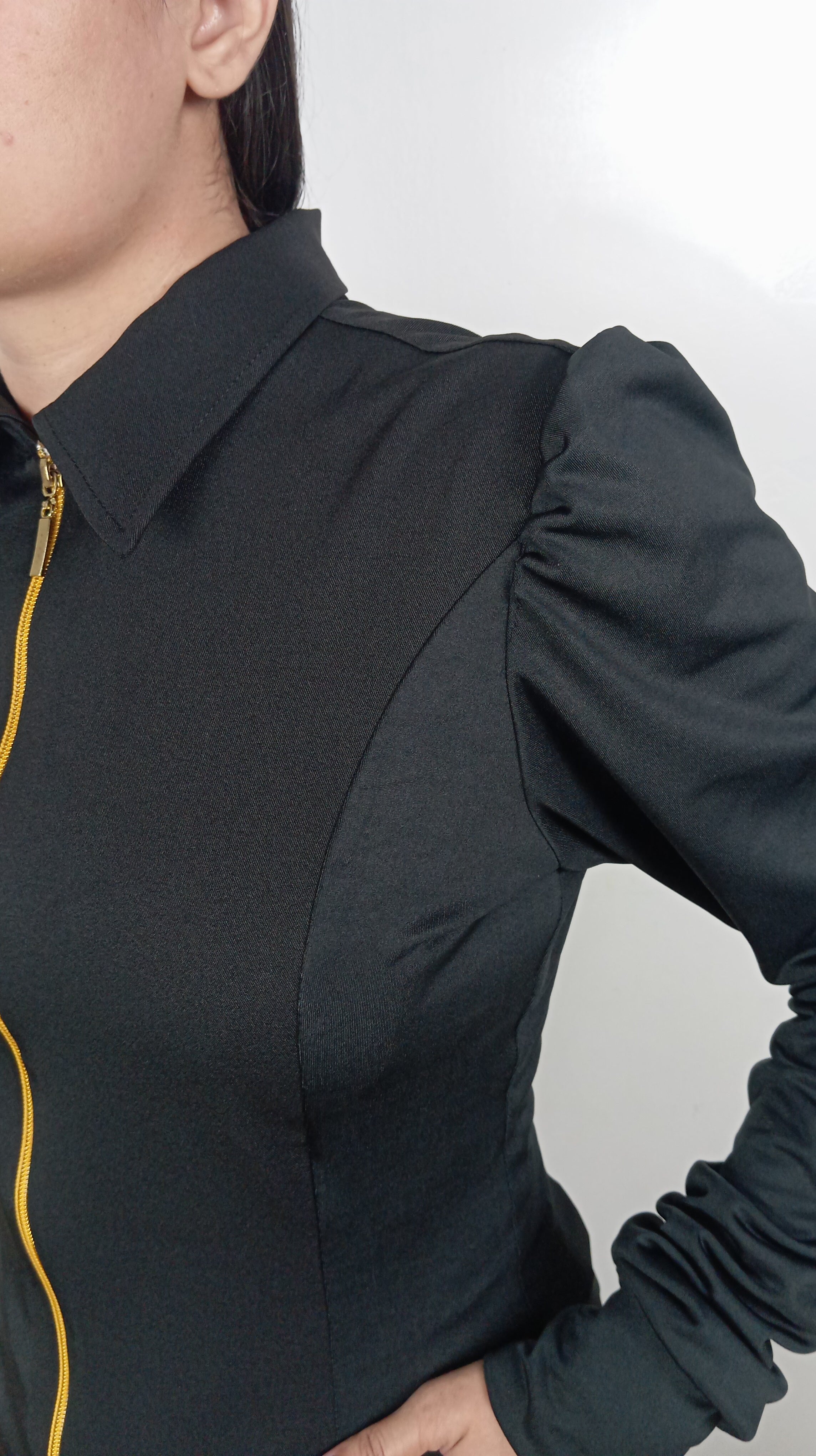 Jaleco Julia Preto Feminino Ebes Jalecos – Acinturado, Gabardine Premium, Malha Flex nas Laterais