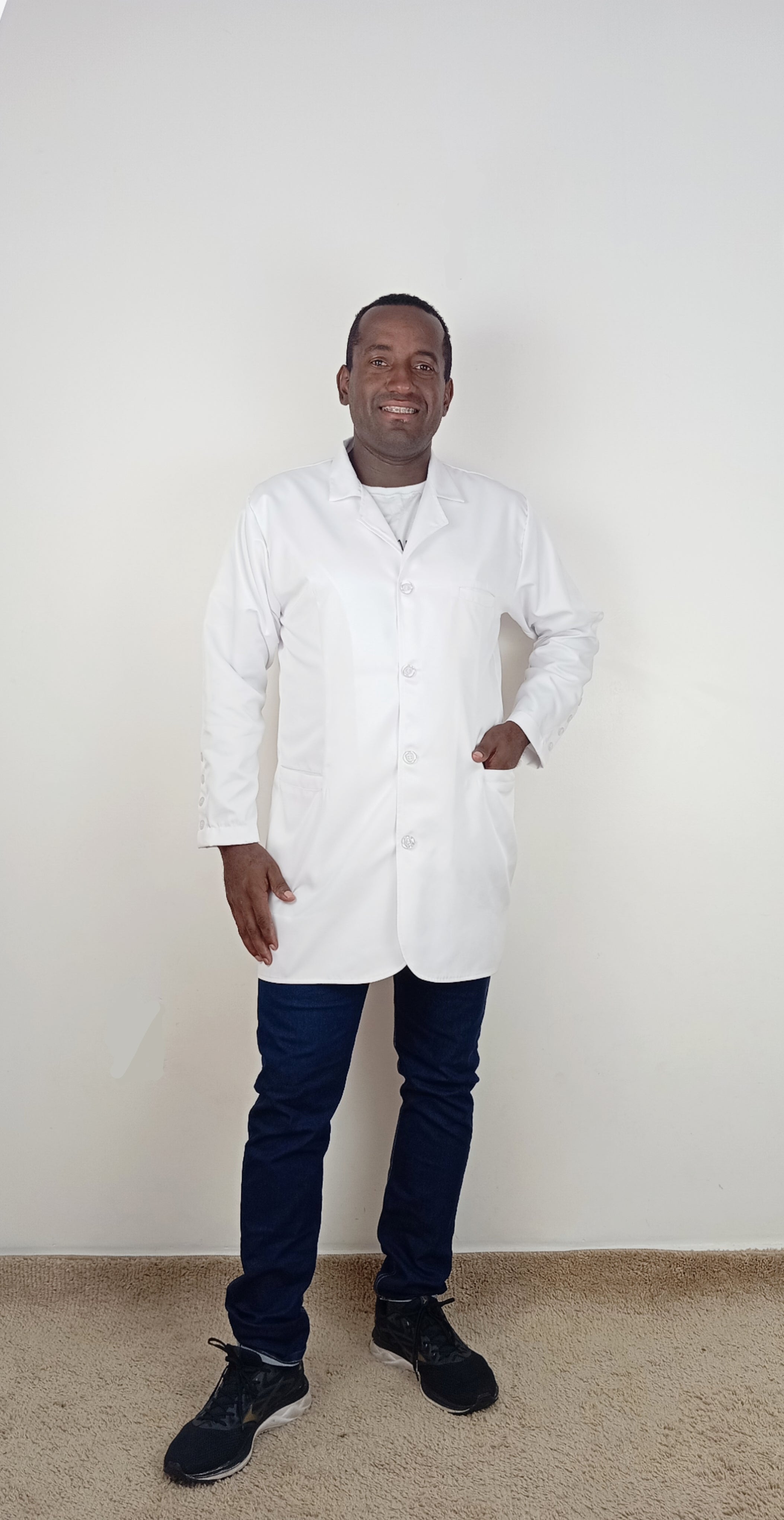 Jaleco Lisboa Masculino Branco Ebes | Gola Paletó, Gabardine Premium, Plus Size