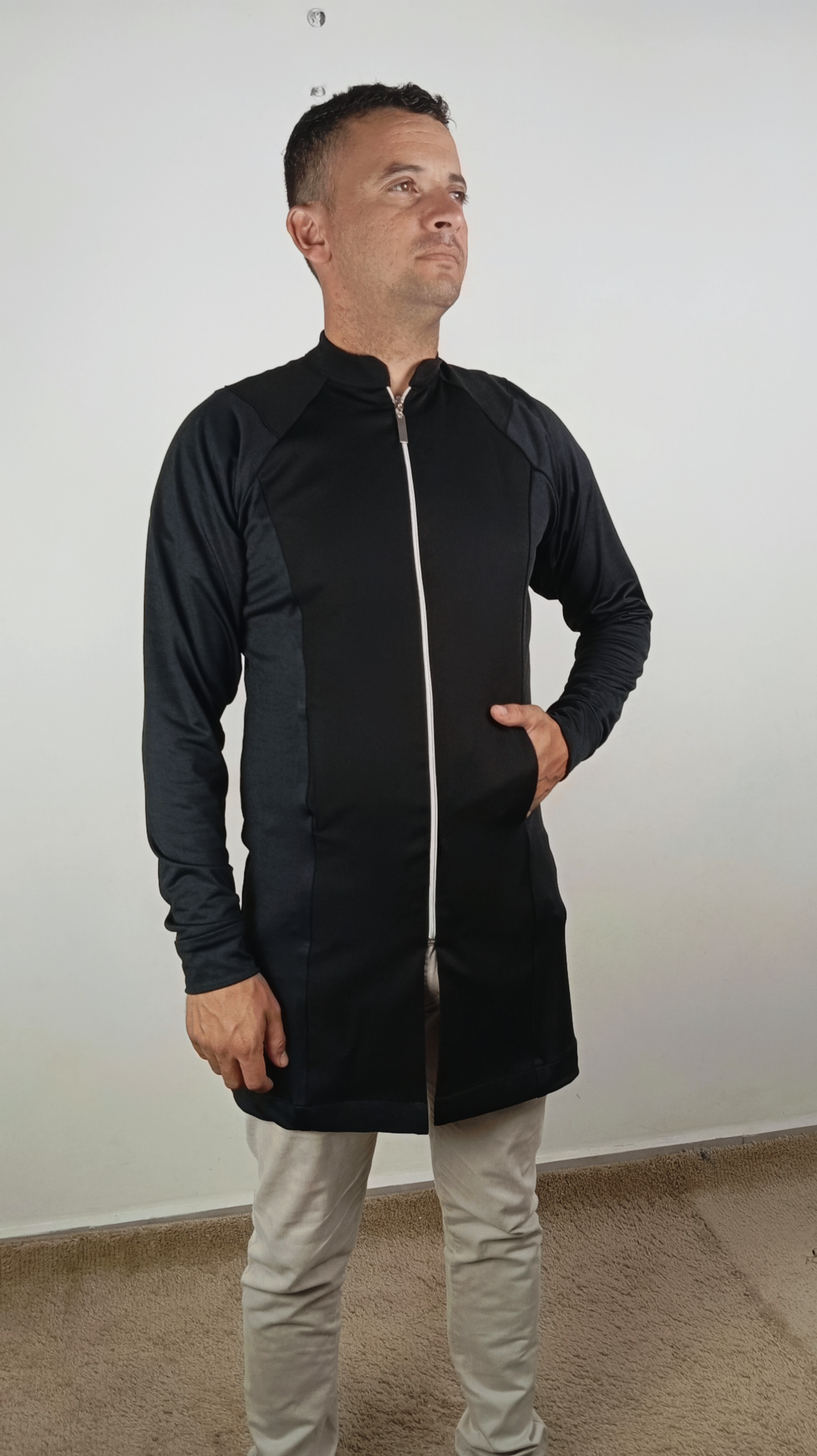 Jaleco Flex Masculino Preto Ebes | Gola Padre, Gabardine Premium, Plus Size